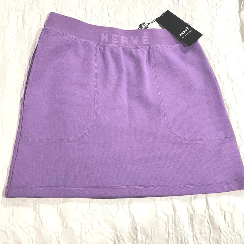 HERVE LEGER  COTTON KNIT LOGO SKIRT IN WISTERIA SIZE S NWT💜 - Picture 12 of 14